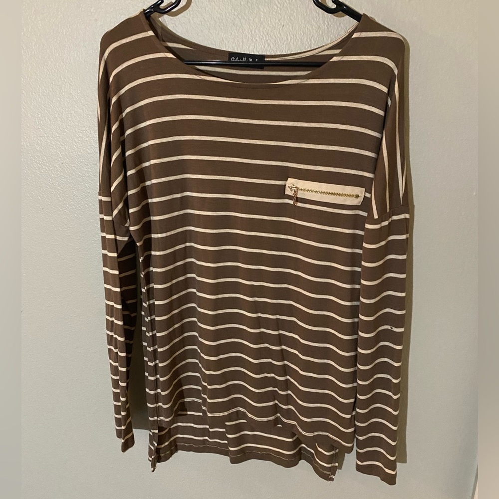 Gabriella Rocha Brown Striped Long Sleeve Top